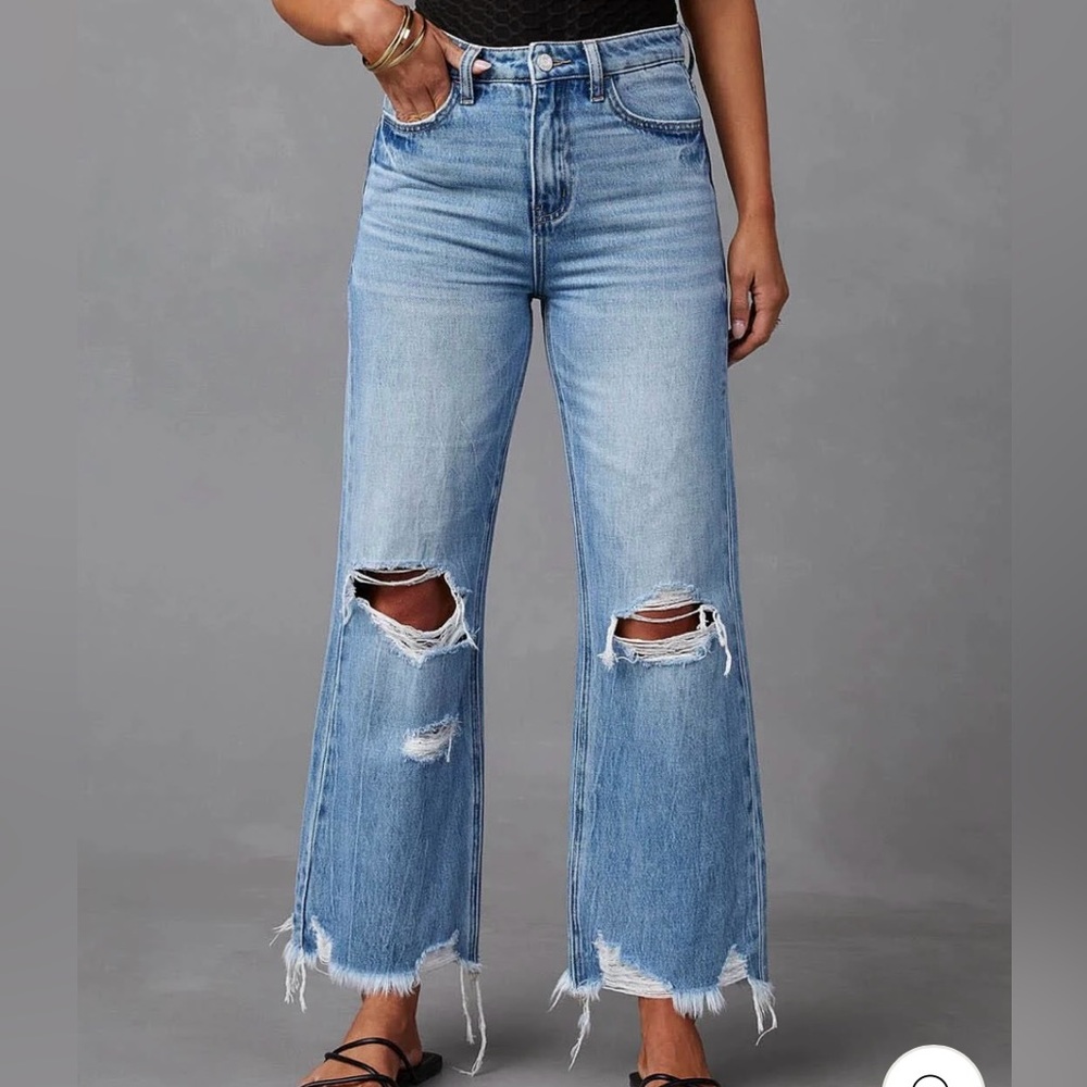 Melarey Wide Leg Distressed Jeans